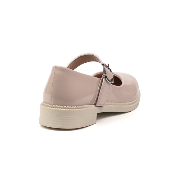 Kadın Bej Anne Ayakkabısı Tokalı Rugan Kaydırmaz Termo Taban Kısa Topuklu Rahat Günlük - Resim 4