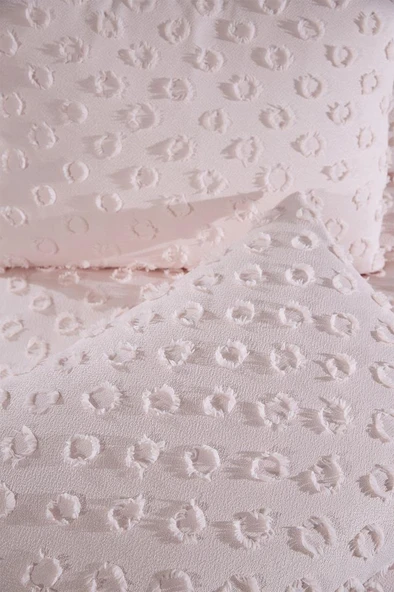 Çeyiz Diyarı Konik 3 Parça Çift Kişilik Pike Takımı Pudra - Resim 8