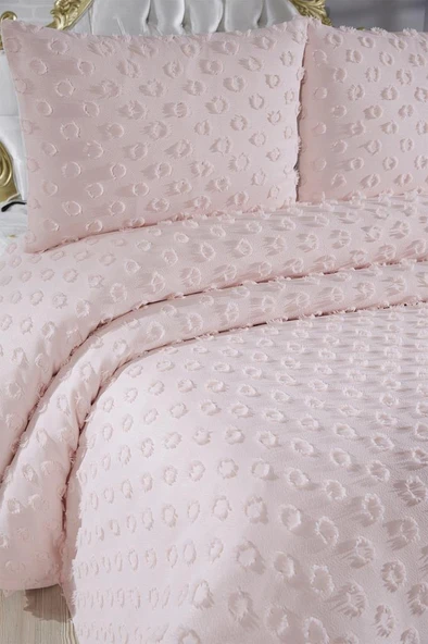 Çeyiz Diyarı Konik 3 Parça Çift Kişilik Pike Takımı Pudra - Resim 3