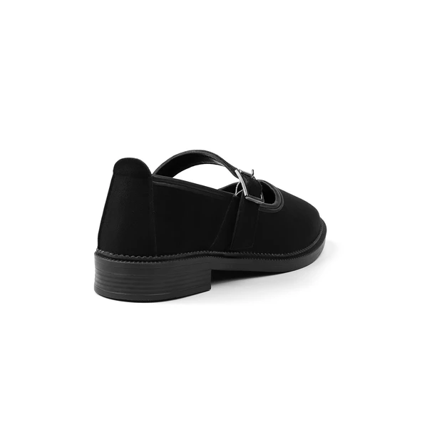 Kadın Siyah Anne Ayakkabısı Tokalı Süet Kaydırmaz Termo Taban Kısa Topuklu Rahat Günlük - 6