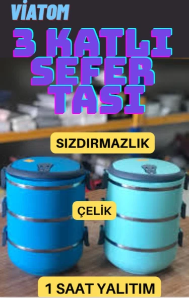 Yemek Sefer Tası 3 Katlı Sızdırmaz Yemek Termosu ürün görseli