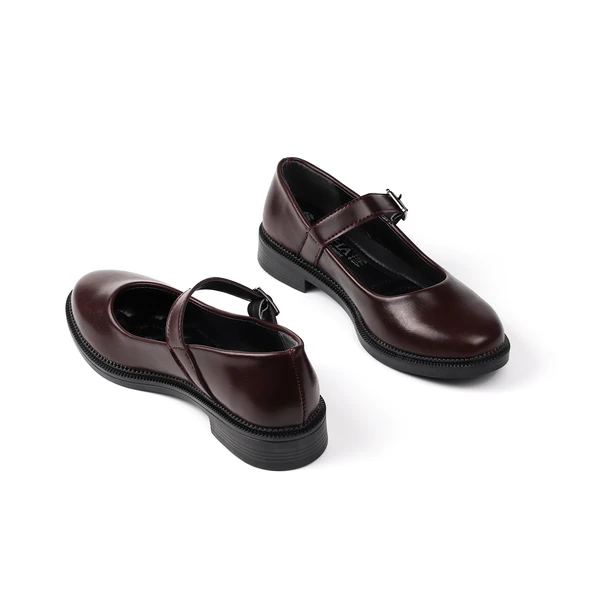 Kadın Bordo Anne Ayakkabısı Tokalı Rugan Kaydırmaz Termo Taban Kısa Topuklu Rahat Günlük - Resim 5