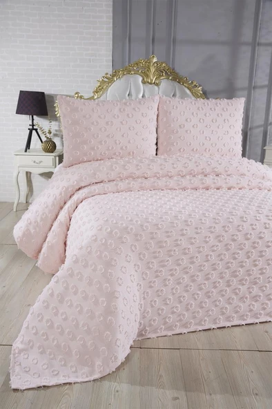 Çeyiz Diyarı Konik 3 Parça Çift Kişilik Pike Takımı Pudra - Resim 2