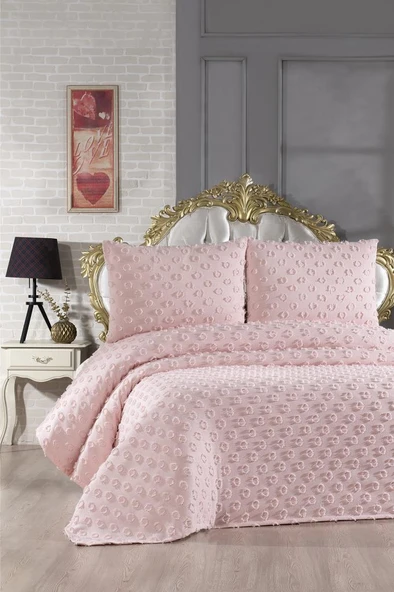 Çeyiz Diyarı Konik 3 Parça Çift Kişilik Pike Takımı Pudra ürün görseli