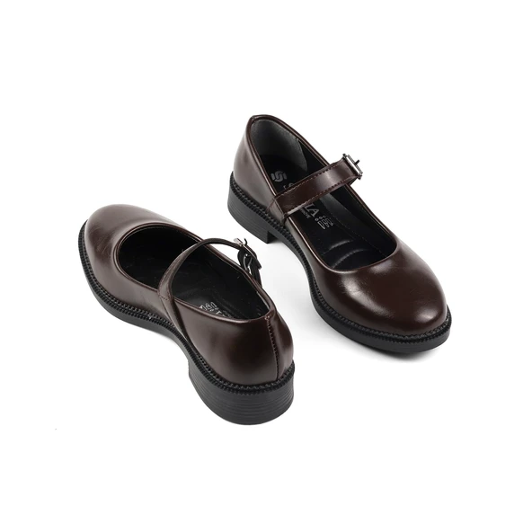 Kadın Kahve Anne Ayakkabısı Tokalı Rugan Kaydırmaz Termo Taban Kısa Topuklu Rahat Günlük - Resim 4