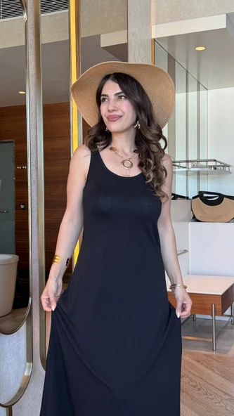 Kadın Askılı Yuvarlak Yakalı Viskon Elbise - Resim 2