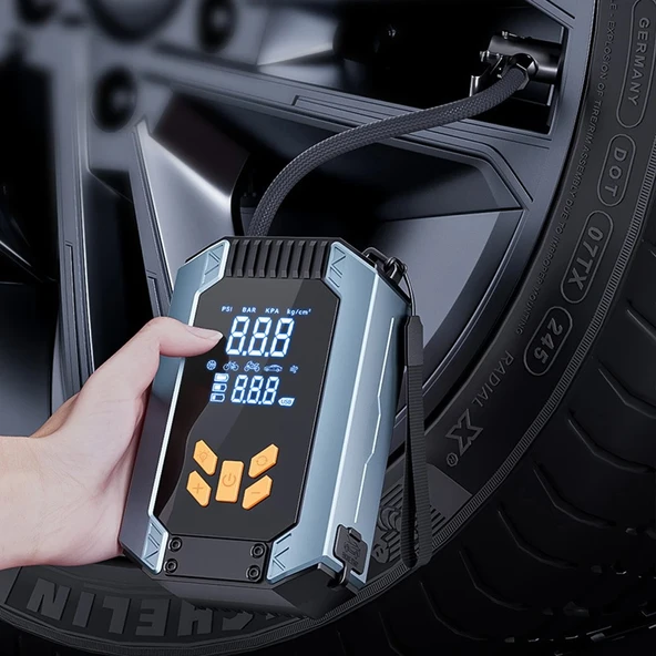 Dijital Kablosuz Usb Type-C 4*1800Mah Göstergeli Oto Lastik Şişirme Hava Pompası - 1