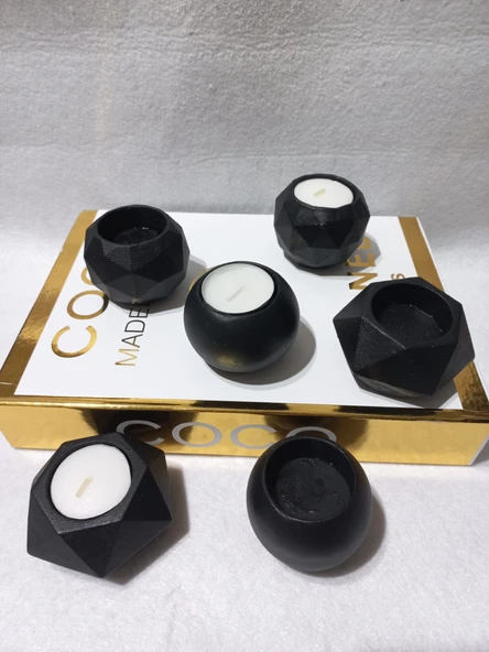 6 LI ALÇI SAKSI MUMLUK SETİ SİYAH - Resim 2