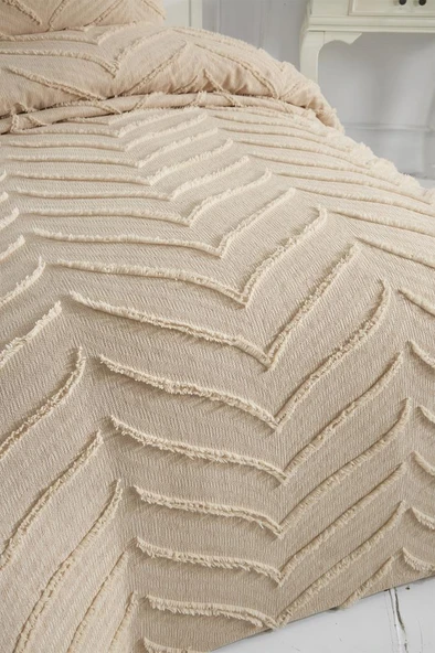 Çeyiz Diyarı Sementina 2 Parça Tek Kişilik Pike Takımı Bej - Resim 4