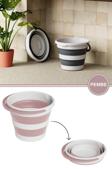 Katlanır Bebek Banyo Su Kovası, Saplı Oluklu Akordiyon Çok Amaçlı Kova Sepet 10 lt - Resim 9