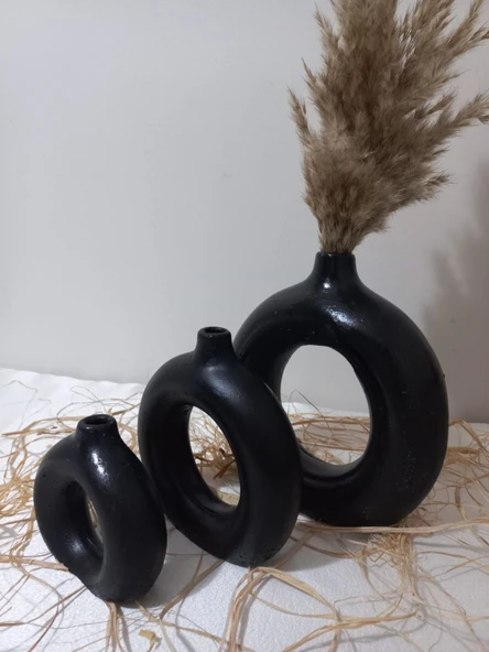 DONUT 3LÜ VAZO SET SİYAH - 2