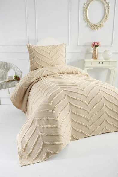 Çeyiz Diyarı Sementina 2 Parça Tek Kişilik Pike Takımı Bej - Resim 2