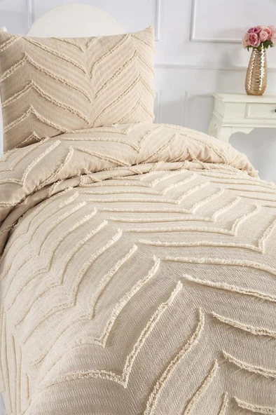 Çeyiz Diyarı Sementina 2 Parça Tek Kişilik Pike Takımı Bej - Resim 6