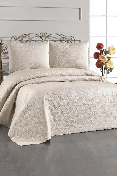 Ultrasonik Kapitoneli Elite Çift Kişilik Yatak Örtüsü Bej ürün görseli