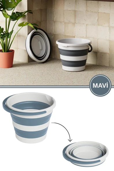 Katlanır Bebek Banyo Su Kovası, Saplı Oluklu Akordiyon Çok Amaçlı Kova Sepet 10 lt - Resim 5