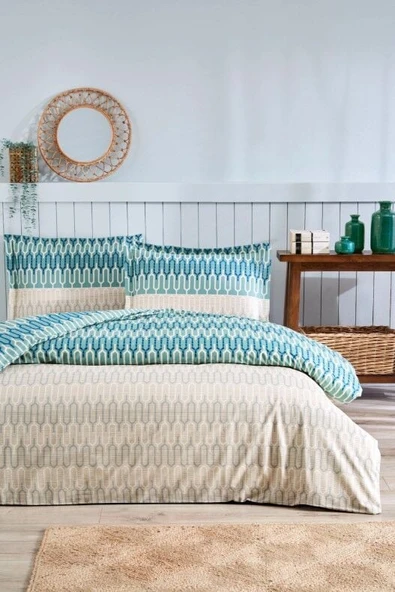 Özdilek Çift Kişilik Ranforce Nevresim Takımı Flame Stitch Mavi