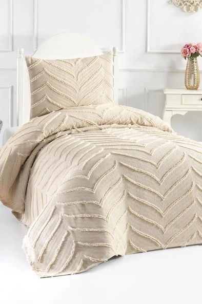 Çeyiz Diyarı Sementina 2 Parça Tek Kişilik Pike Takımı Bej ürün görseli