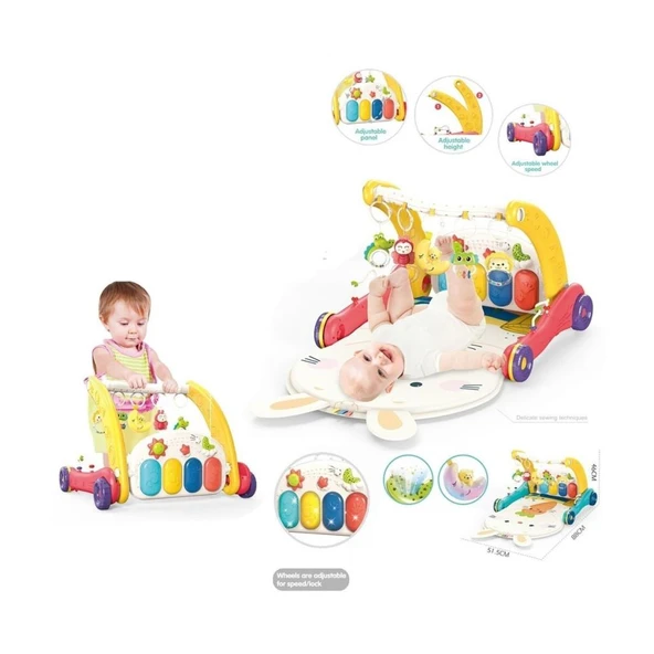 Nessiworld BIB6016- Vardem Piyanolu Bebek Yürüteci ve Tavşan Desenli Kırmızı Oyun Halısı  2 in 1 - Resim 3