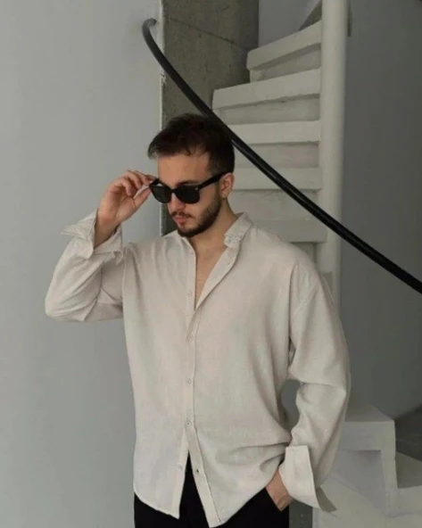 Erkek Uzun Kollu Regular Sofya Keten Gömlek - Resim 2