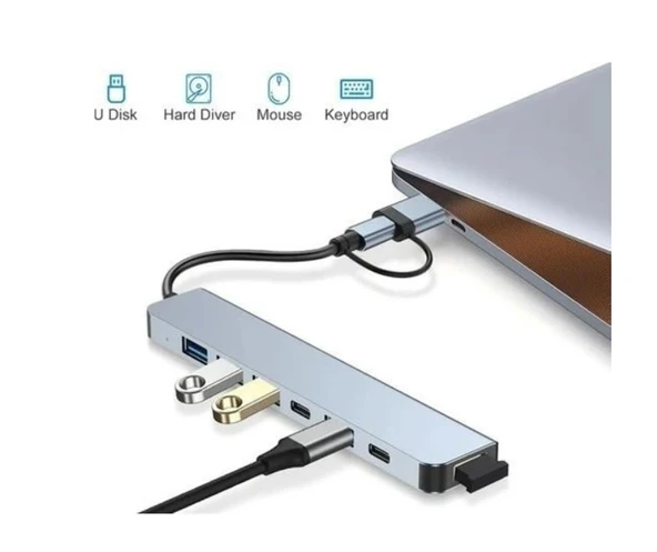 Plentiful Usb Hub 7 in 1 USB/Type-c To USB A, USB C, USB 2.0/3.0 Çevirici Adaptör Çok Portlu Tak Çalıştır Usb Çevirici - 3