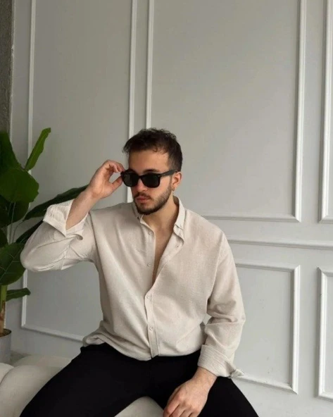Erkek Uzun Kollu Regular Sofya Keten Gömlek ürün görseli