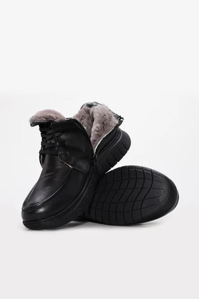 Hakiki Deri Kürklü  Kadın Dolgu Topuk Bot 583KZA2601 - Resim 3