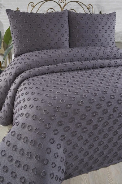 Çeyiz Diyarı Konik 3 Parça Çift Kişilik Pike Takımı Antrasit - Resim 3