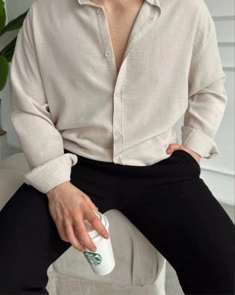 Erkek Uzun Kollu Regular Sofya Keten Gömlek - Resim 3