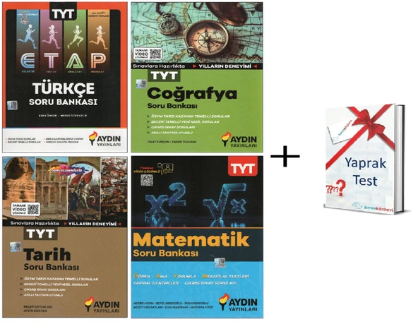 Aydın Yayınları Türkçe + Coğrafya+ Tarih + Matematik Soru Bankası+Hediye (4 Kitap)