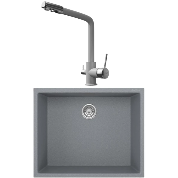 Real Stone K012 Gri Mutfak Evyesi + Abant Arıtmalı Mutfak Bataryası