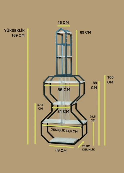 DEKORATİF SİYAH METAL KİTAPLIK BEYAZ AHŞAP RAFLI GİTAR ÜNİTE ÇOK AMAÇLI SALON OFİS DÜZENLEYİCİ - 5