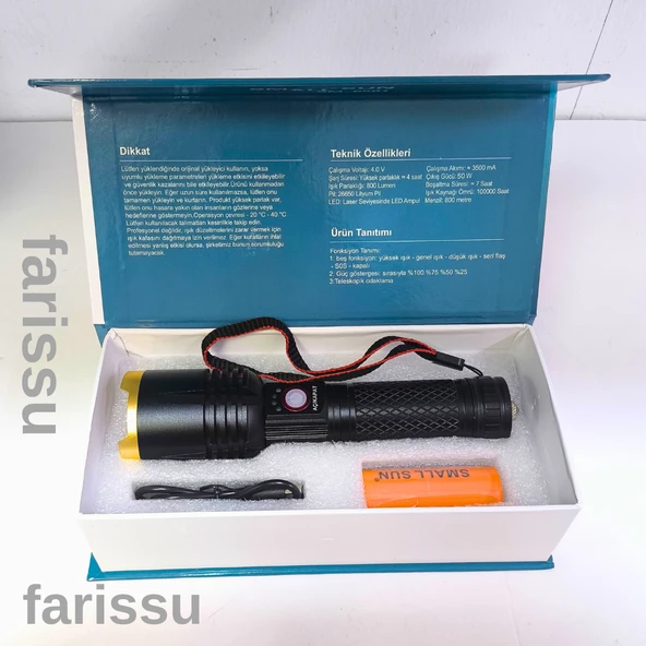 Small Sun SM-6501 Yüksek Güçlü, Şarj Edilebilir ve Odaklanabilir El Feneri - 800 Metre Menzil - Resim 6