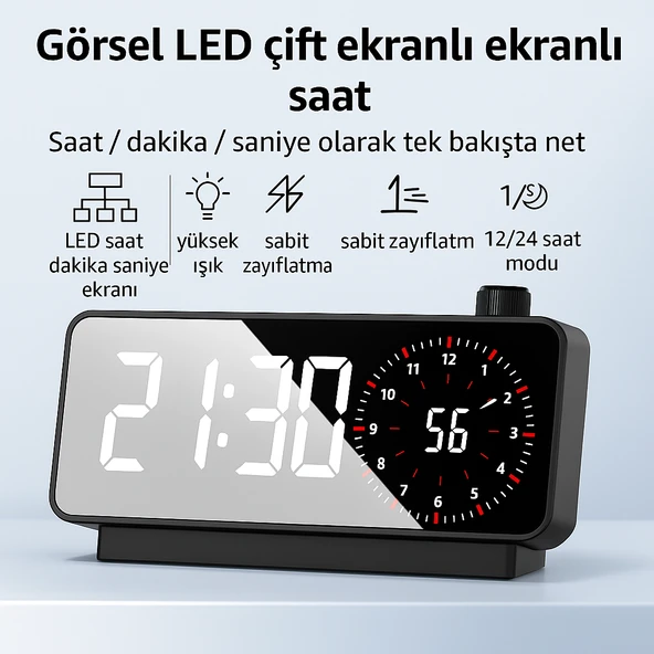 Plentiful  Aynalı Led Ekranlı Saat ,Elektronik Masaüstü Çalar Saat, Çift Dijital Çalar Saat, Başucu Ofisi Için Geri Sayımlı Kompakt Sıcaklık Göstergesi - 4