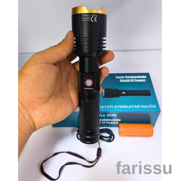 Small Sun SM-6501 Yüksek Güçlü, Şarj Edilebilir ve Odaklanabilir El Feneri - 800 Metre Menzil - Resim 4
