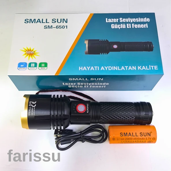 Small Sun SM-6501 Yüksek Güçlü, Şarj Edilebilir ve Odaklanabilir El Feneri - 800 Metre Menzil ürün görseli 1