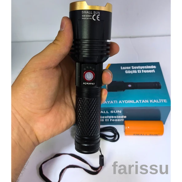 Small Sun SM-6501 Yüksek Güçlü, Şarj Edilebilir ve Odaklanabilir El Feneri - 800 Metre Menzil - Resim 3