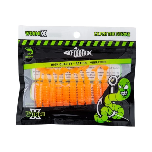 Silikon Kurt Yem - 1,5g 45mm - Fishack - 10 Adet - UV Sillikon - Turuncu - Karides Aromalı - Resim 5