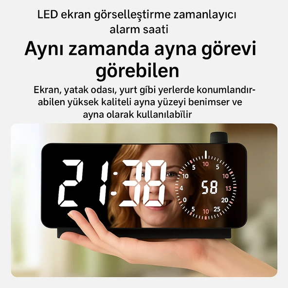 Plentiful  Aynalı Led Ekranlı Saat ,Elektronik Masaüstü Çalar Saat, Çift Dijital Çalar Saat, Başucu Ofisi Için Geri Sayımlı Kompakt Sıcaklık Göstergesi - 2