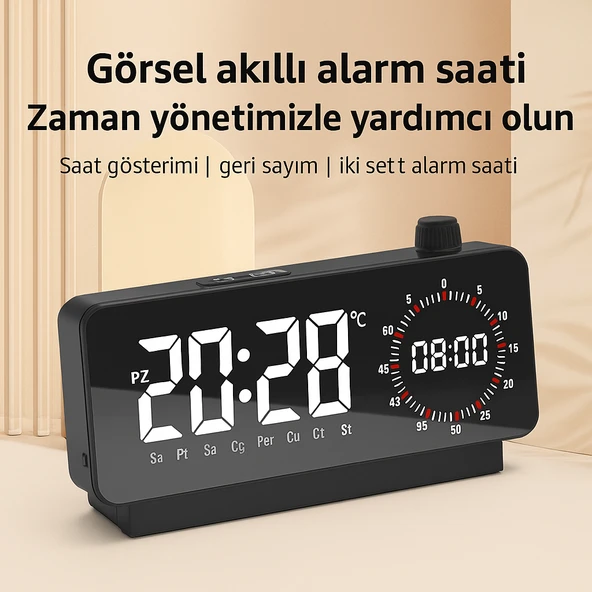 Plentiful  Aynalı Led Ekranlı Saat ,Elektronik Masaüstü Çalar Saat, Çift Dijital Çalar Saat, Başucu Ofisi Için Geri Sayımlı Kompakt Sıcaklık Göstergesi - 5