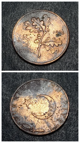 Escoines Koleksiyon 39963687341c6d7194 1974 Bronz 5Kuruş Para ürün görseli 1