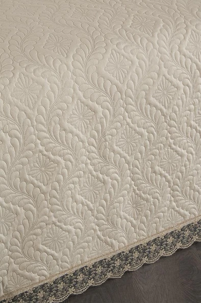 Zoya Dantelli Kapitoneli Ultrasonik Çift Kişilik Yatak Örtüsü Bej - Resim 3