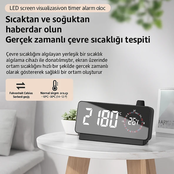 Plentiful  Aynalı Led Ekranlı Saat ,Elektronik Masaüstü Çalar Saat, Çift Dijital Çalar Saat, Başucu Ofisi Için Geri Sayımlı Kompakt Sıcaklık Göstergesi - 6