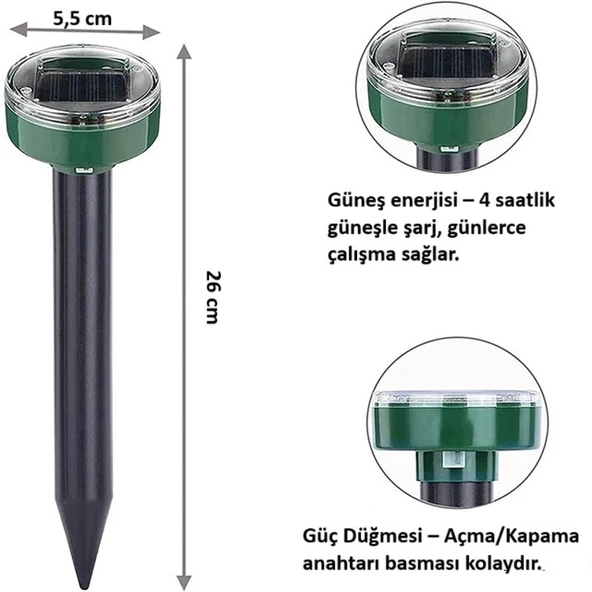 4 Adet Solar Güneş Enerjili Akrep,Köstebek,Yılan Fare Kovucu 750-1000 M2 Etkili Yuvarlak - Resim 5
