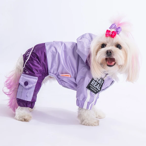 Pawstar BiColor Lila-Mor Polarlı Su Geçirmez Küçük Irk Köpek Yağmurluk Tulum ürün görseli