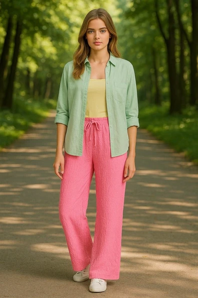 Kadın Beli Lastikli Pol Paça Pantolon - Resim 3