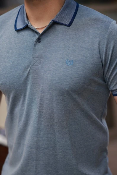 Erkek Yakalı Kagi Kumaş Kısa Kollu T-shirt - Resim 3