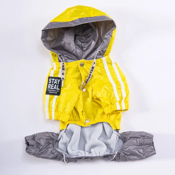 Pawstar BiColor Sarı-Gri Polarlı Su Geçirmez Küçük Irk Köpek Yağmurluk Tulum - Resim 5