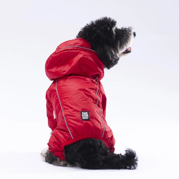 Pawstar Kırmızı Muson Su Geçirmez Küçük Irk Köpek Yağmurluk Tulum - Resim 3
