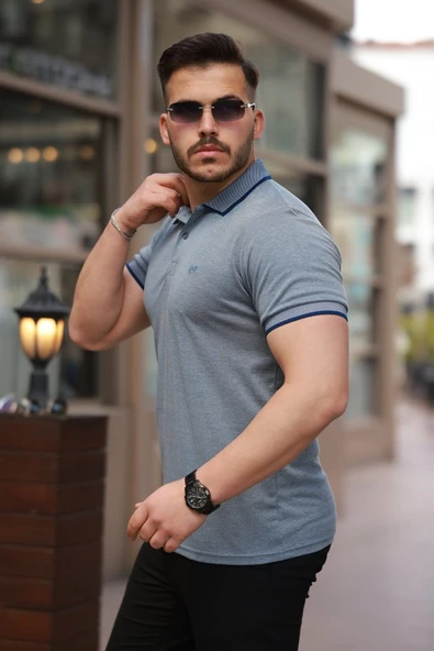 Erkek Yakalı Kagi Kumaş Kısa Kollu T-shirt - Resim 2