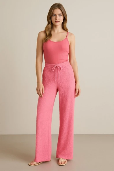 Kadın Beli Lastikli Pol Paça Pantolon - Resim 5
